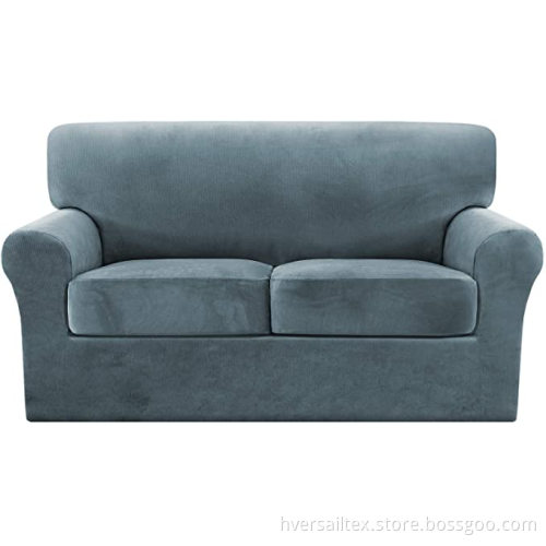 Thick Striped Velvet 3-Piece Stretch Sofa Couch Covers